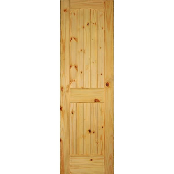 Builders Choice 24 in. x 80 in. Left-Handed 2-Panel Solid Core Unfinished Arch Top V-Grooved Knotty Pine Single Prehung Interior Door