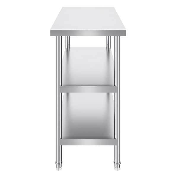 SVOPES 18 x 48 x 34 in. Stainless Steel Food Kitchen Prep Table, Heavy Duty Worktable with 2 Adjustable Shelves for Kitchen
