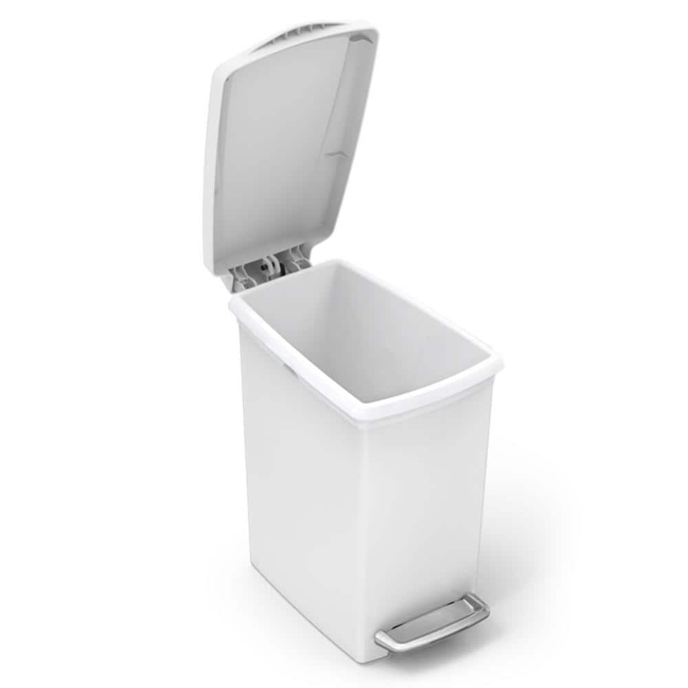 White Plastic Slim Step Trash Can with Pedal for Kids