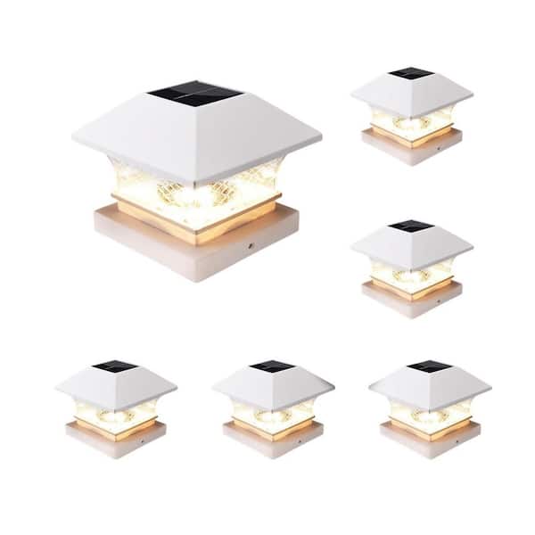 6-Pack Warm White Solar Post Cap Lights for Wooden PVC Vinyl Fence Top, Weatherproof for 3.5x3.5 4x4 4.5x4.5 5x5 Posts