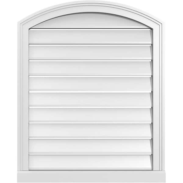 Ekena Millwork 26 in. x 30 in. Arch Top Surface Mount PVC Gable Vent: Decorative with Brickmould Sill Frame