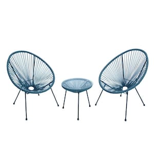 Acapulco Blue Woven Lounge Chair for Indoor and Outdoor Patio Use (Set of 2 Chair and 1 Table)