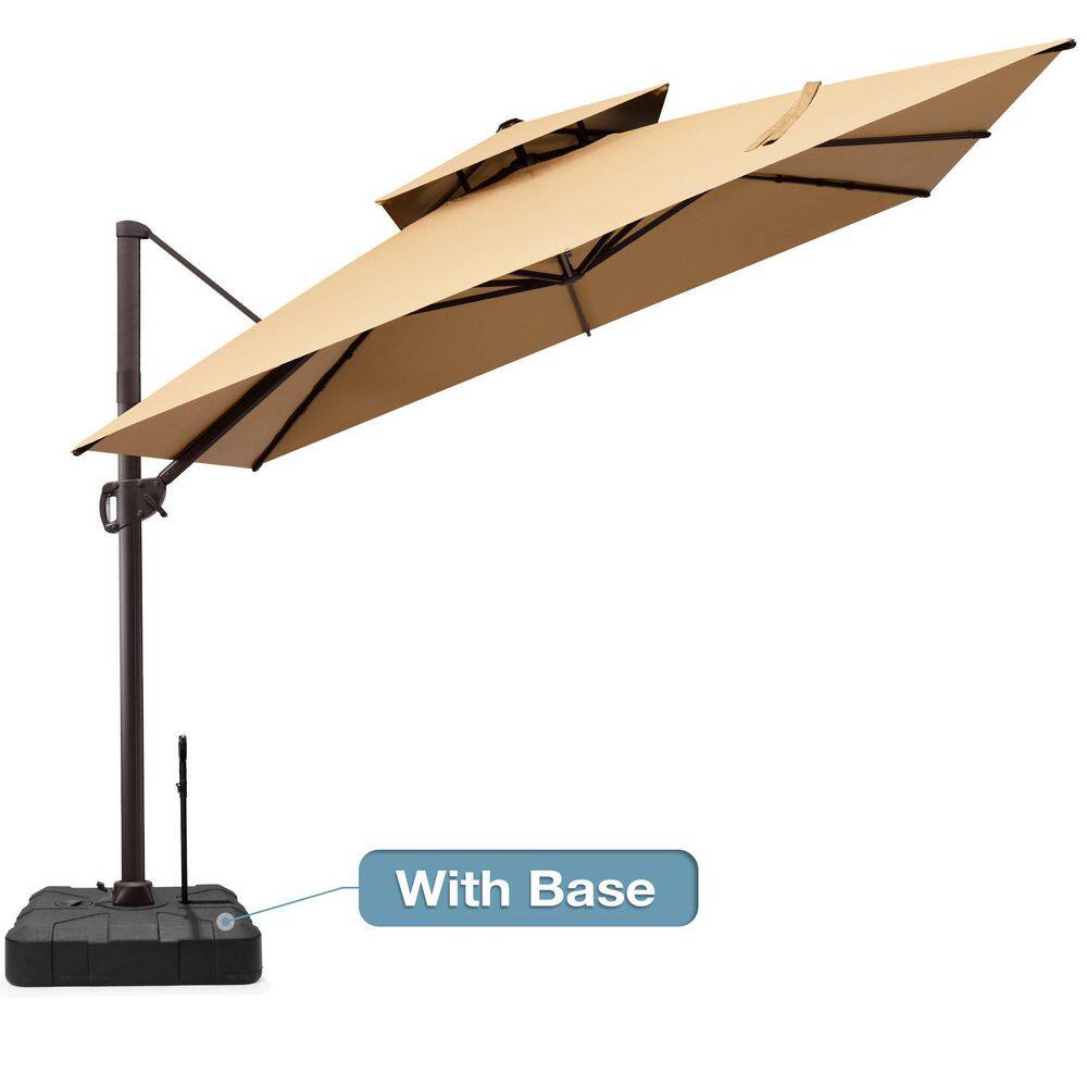 11 ft. x 11 ft. Cantilever Patio Umbrella with 360° Rotation Double Top Outdoor Umbrella and 300 lbs HDPE Base in Tan price history on PriceWatchPro