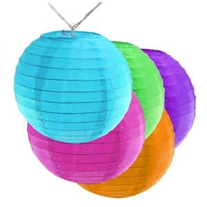 Battery Operated Multi Color String Light with 6 in. Nylon Lanterns (10-Count)