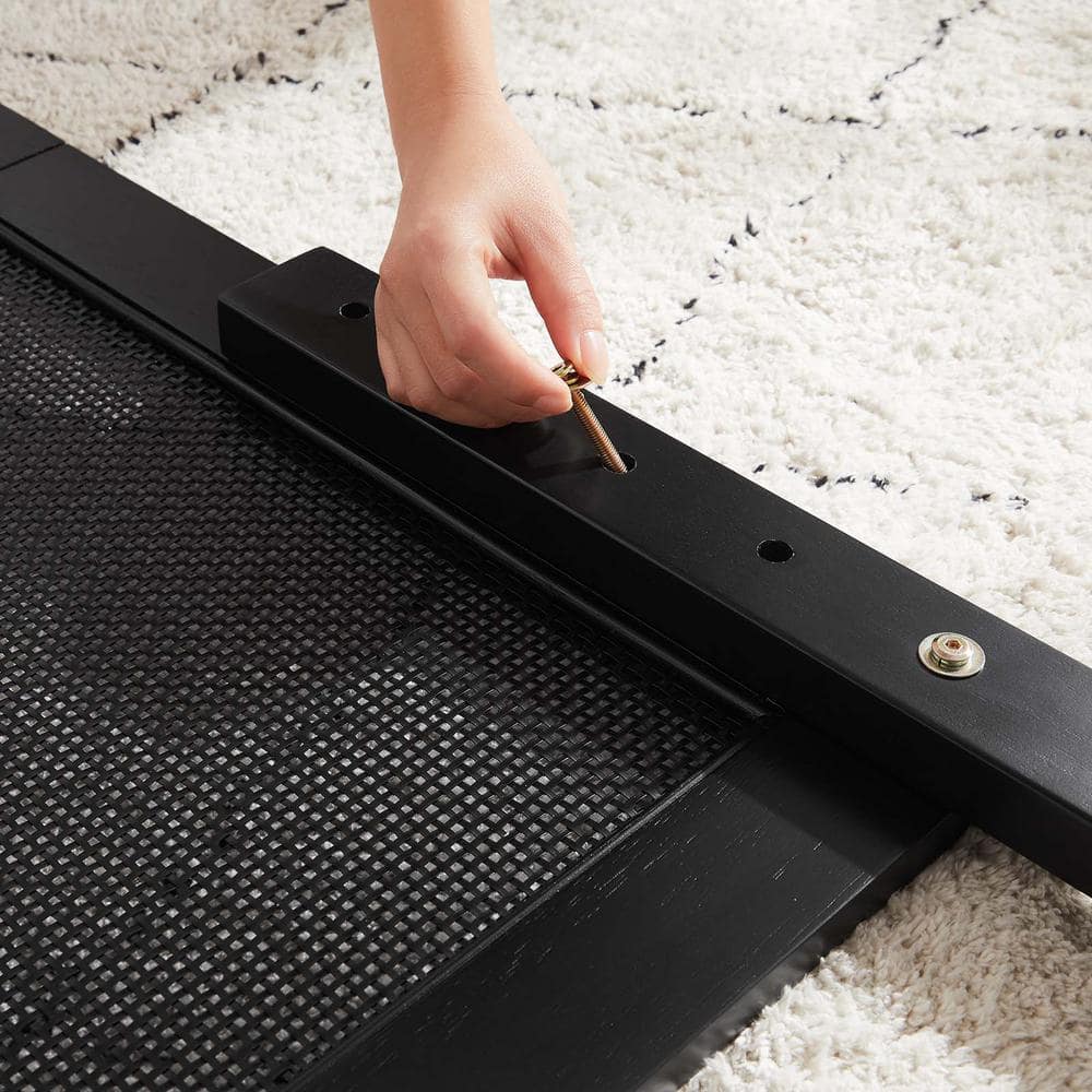 Sirocco Black Wood and Rattan Queen Platform Bed