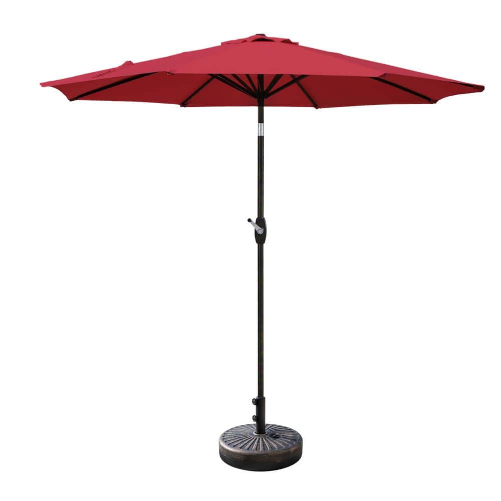 Red 9 Ft Outdoor Patio Umbrella with Bronze Base