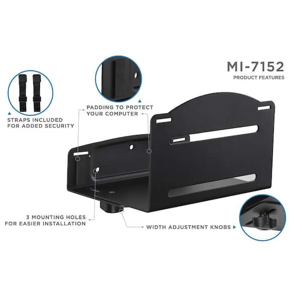 mount-it! Black Wall Mounted CPU Holder with Secure Straps MI-7152