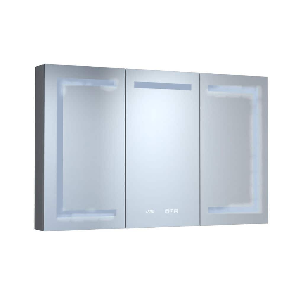 48 in. W x 30 in. H Rectangular Aluminum Dimmable LED Lighted Fogless Bathroom Medicine Cabinet with Mirror and Clock price history on PriceWatchPro