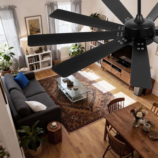 Jushua 72 in. Black Indoor Ceiling Fan with Light Remote Control