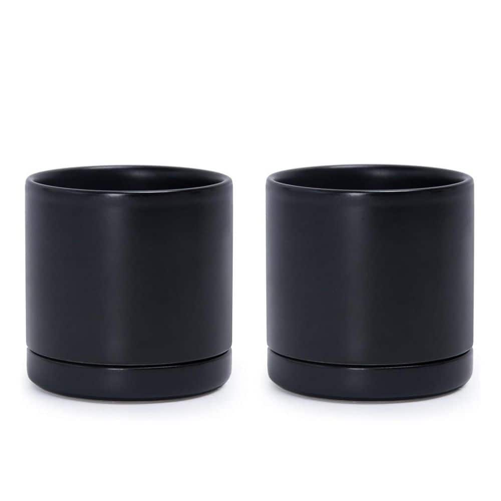 Black Ceramic Indoor/Outdoor Planter with Saucer (3.5 in. W x 3.5
