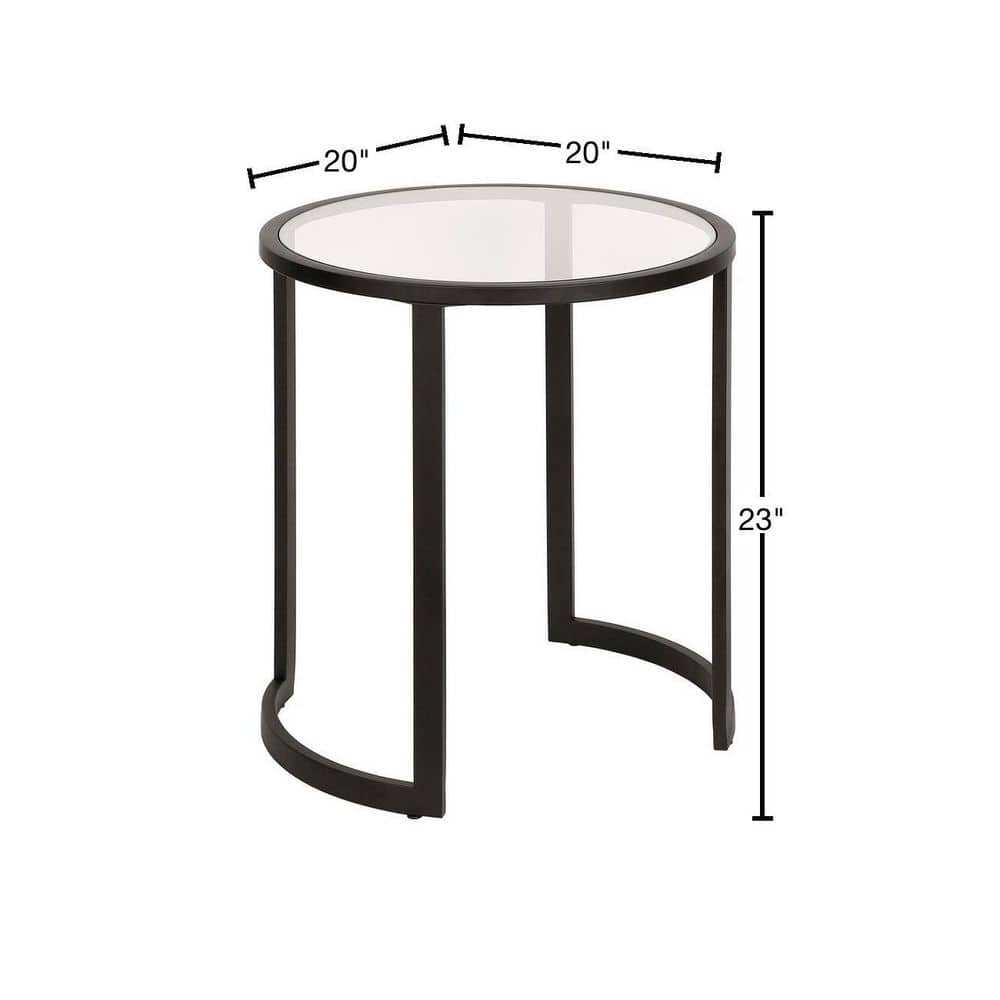 Blackened Bronze Round Metal and Glass Side Table