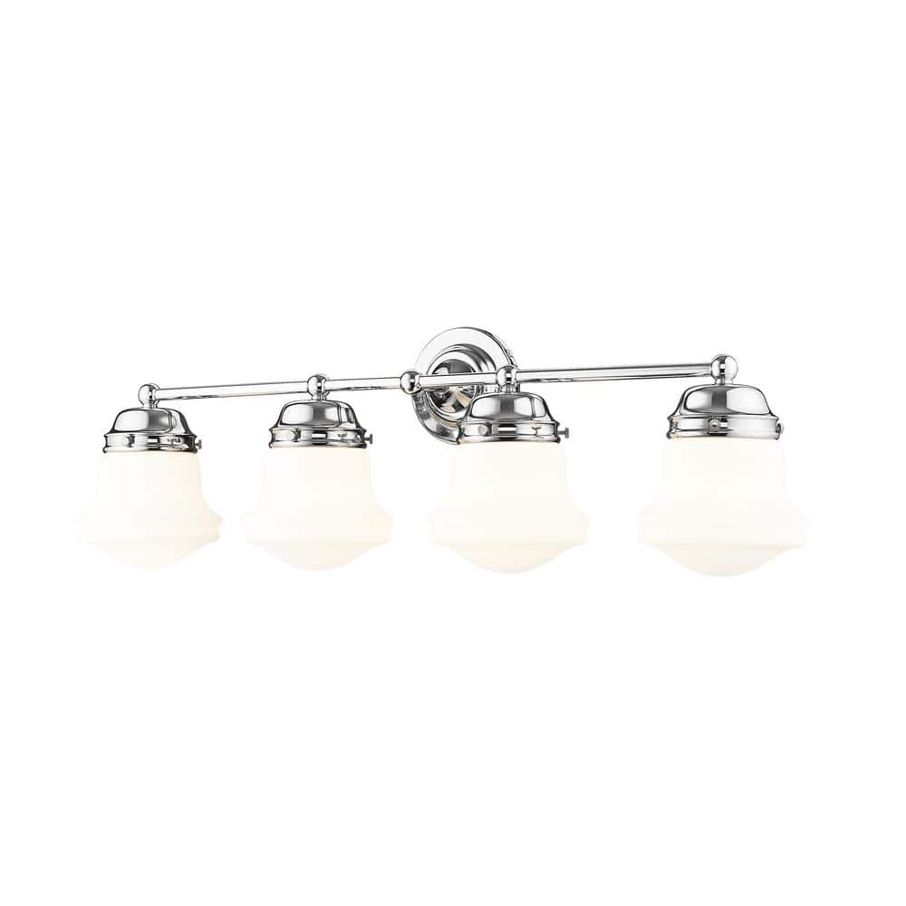 Vaughn 31.5 in. 4-Light Chrome Vanity-Light with Matte Opal Glass Shade ...