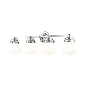 Vaughn 31.5 in. 4-Light Chrome Vanity-Light with Matte Opal Glass Shade with No Bulbs Included