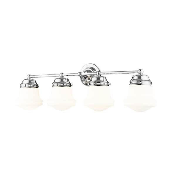 Unbranded Vaughn 31.5 in. 4-Light Chrome Vanity-Light with Matte Opal Glass Shade with No Bulbs Included