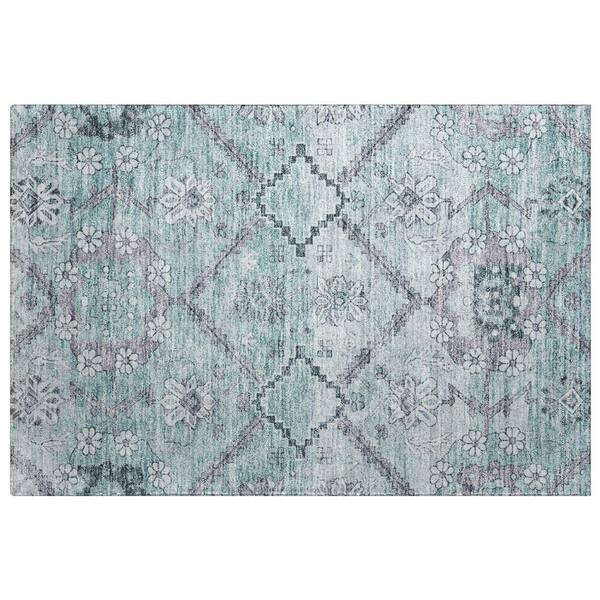 Dream Shag Premium Machine Washable Abstract ADS841 Teal 3 ft. x 4 ft. Area Rug