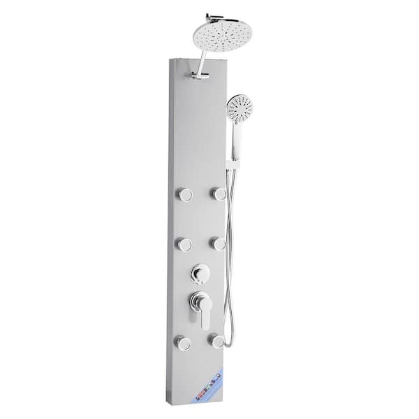 Shower Panel Tower System with Rainfall Shower Head, 49 in. Stainless Steel Shower Column, 6-Jet, Silver, 2025 Upgrade