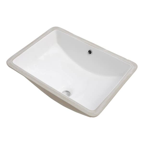 FUNKOL 20 in. W x 14in. D x 8 in. H Rectangular Ceramic Undermount Bathroom Sink Basin with Overflow in White