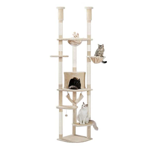 Foobrues Pet Cat Tree Floor to Ceiling Cat Tower Large Hammock Levels