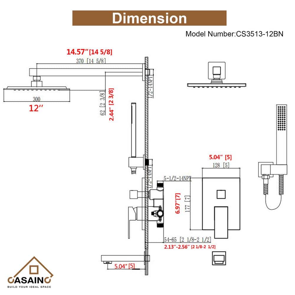 Brushed Nickel Wall-Mounted Rain Shower System with Handheld Head