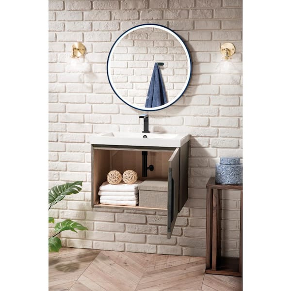 Columbia 23.6 in. W x 18.1 in. D x 16.9 in. H Single Bath Vanity in Ash Gray with White Glossy Composite Stone Top