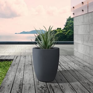 13.78 in. x 18.11 in. Round Charcoal Finish Lightweight Concrete & Weather Resistant Fiberglass Planter w/Drainage Hole