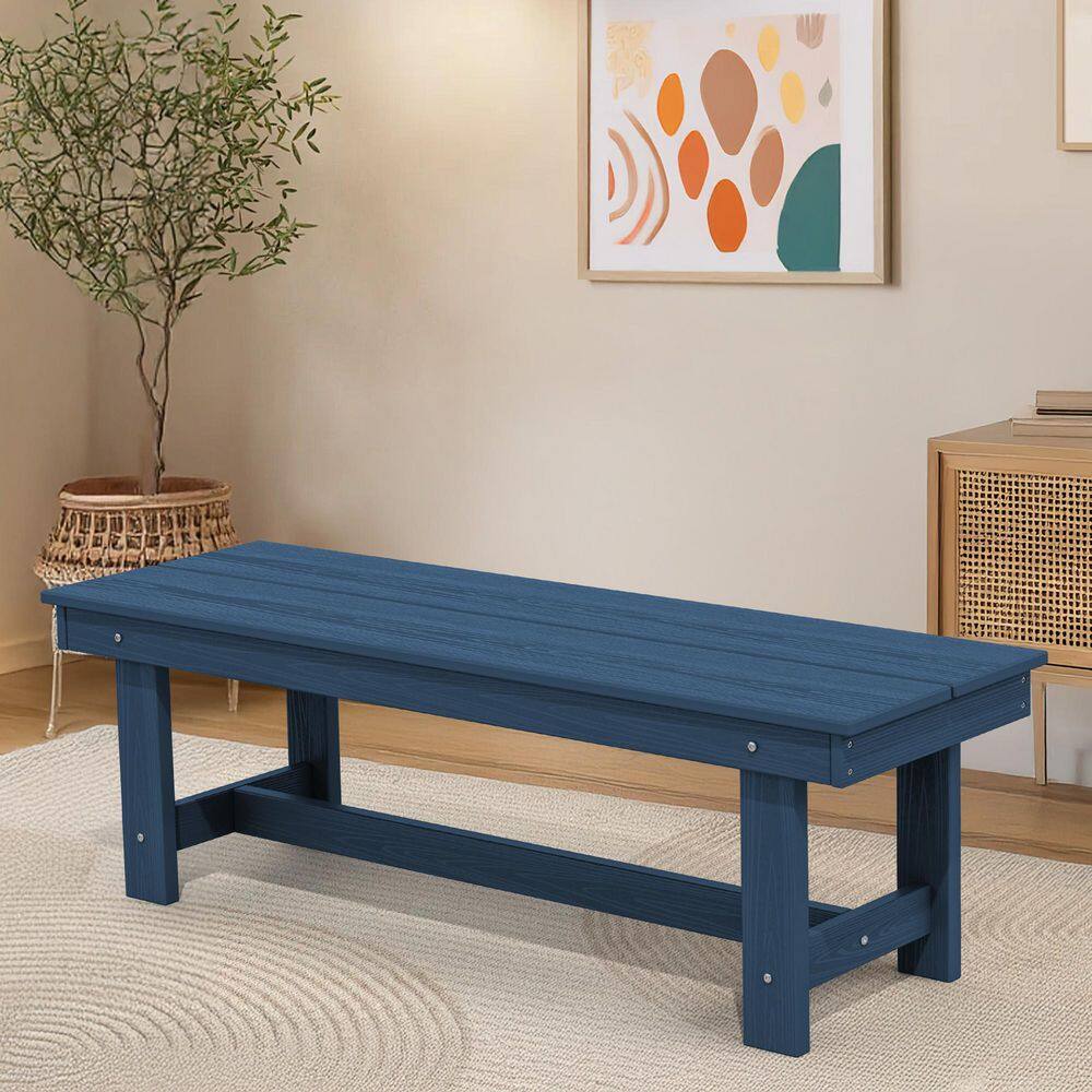 56.3 in. W Outdoor Patio HDPE Plastic All-Weather Resistant Ottoman Backless Dining Bench in Navy Blue price history on PriceWatchPro