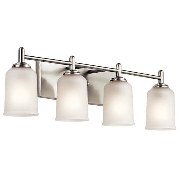 Shailene 29.5 in. 4-Light Brushed Nickel Traditional Bathroom Vanity Light with Satin Etched Glass