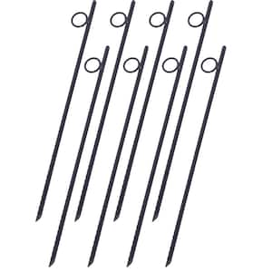 8-Piece Black Grip Rebar 3/8 x 18 in. Steel Durable Heavy-Duty Tent Canopy Ground Stakes with Angled Ends and 1 in. Loop