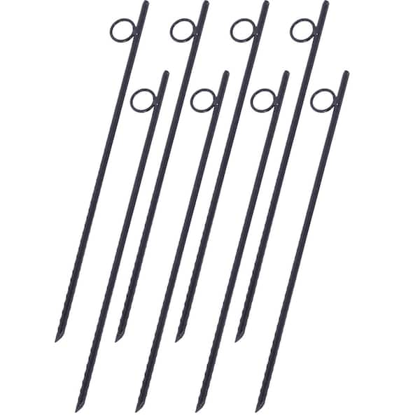 Angel Sar 8-Piece Black Grip Rebar 3/8 x 18 in. Steel Durable Heavy-Duty Tent Canopy Ground Stakes with Angled Ends and 1 in. Loop