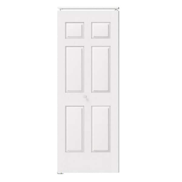 30 in. x 80 in. 6-Panel Textured MDF White Hollow Core Composite DIY Painted Bi-Fold Door with Hardware Kits