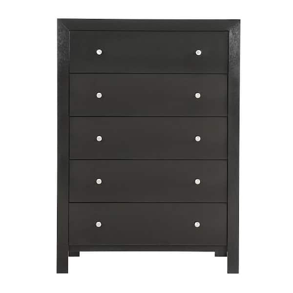 AndMakers Burlington 5-Drawers Black Chest of Drawers 34 in. L x 17 in. W x 48 in. H