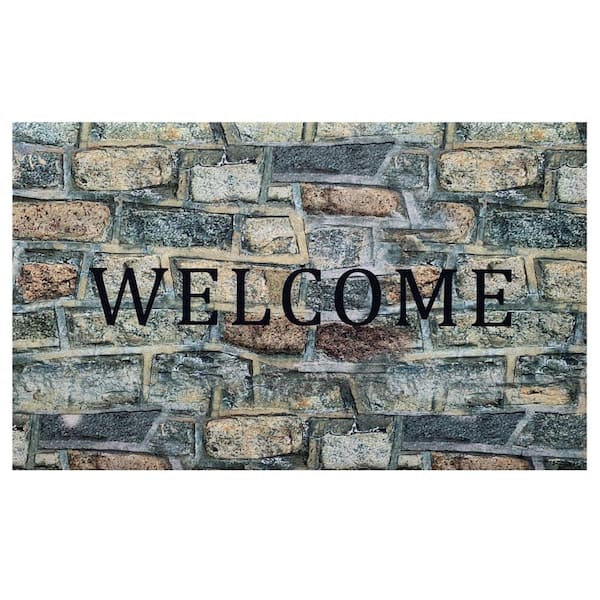 ACHIM Welcome Outdoor Rubber Entrance Mat 18x30 - Welcome Stone