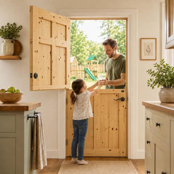 30 in. x 80 in. Solid Pine Universal 6-Panel Unfinished Wood Front Door Slab-Dutch Door Design (with Lock)
