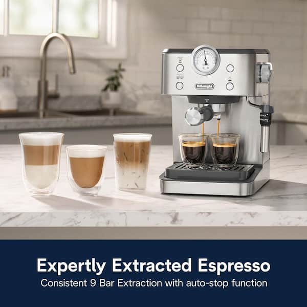 1 Cup Stainless Steel Linea Classic Automatic Espresso Machine with Milk Frother and Pressure Gauge Display