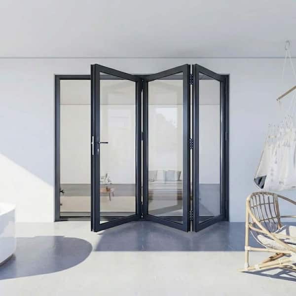 ATVIO 96 in. x 96 in. Matte Black Left To Right Out-Swing Thermal