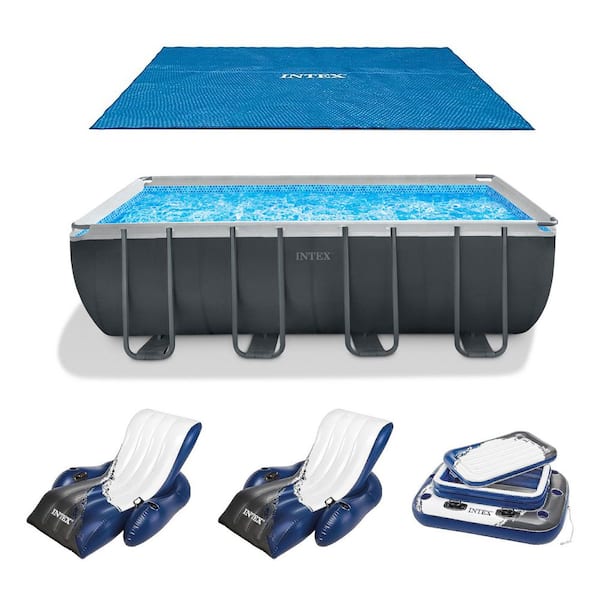 18 ft. x 9 ft. x 53 in. Rectangular Above Ground Pool with Cover, Cooler, and Float (2-Pack)