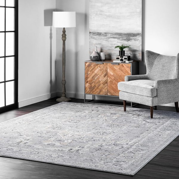 Essa Vintage 13 ft. x 15 ft. Light Grey Living Room/Bedroom/Dining Room Area Rug