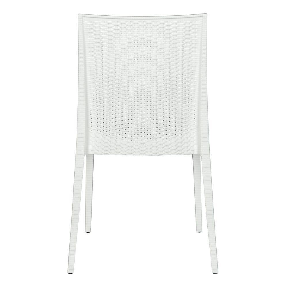 Modern Weave Design White Polypropylene Stackable Dining Chair, Set of 4