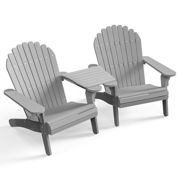 DEXTRUS Gray Adirondack Chairs with Connecting Tray (Set of 2)