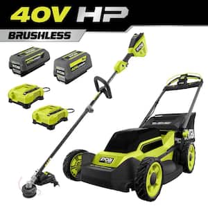 40-Volt HP Brushless 20 in. Cordless Electric Walk Behind Self-Propelled Mower and Trimmer - (2) Batteries/(2) Chargers