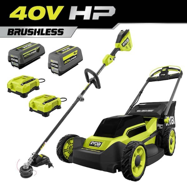 40V HP Brushless 20" Cordless Electric Walk Behind Self-Propelled Lawn Mower and Trimmer - (2) Batteries/(2) Chargers