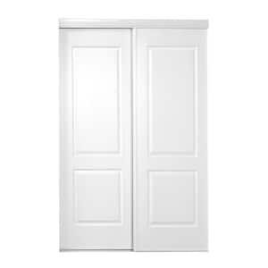 59 in. x 80 in. 108 Series Primed 2 Panel Square Top Design Primed MDF Bypass Sliding Door