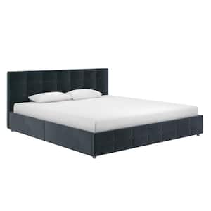 Ryan Blue Velvet Upholstered King Bed with Storage