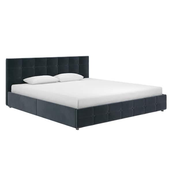 DHP Ryan Blue Velvet Upholstered King Bed with Storage
