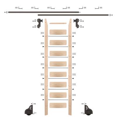 9 ft. Maple Library Ladder (10 ft. Reach) Bronze Rolling Hook Ladder Kit with 12 ft. Rail and Horizontal Brackets
