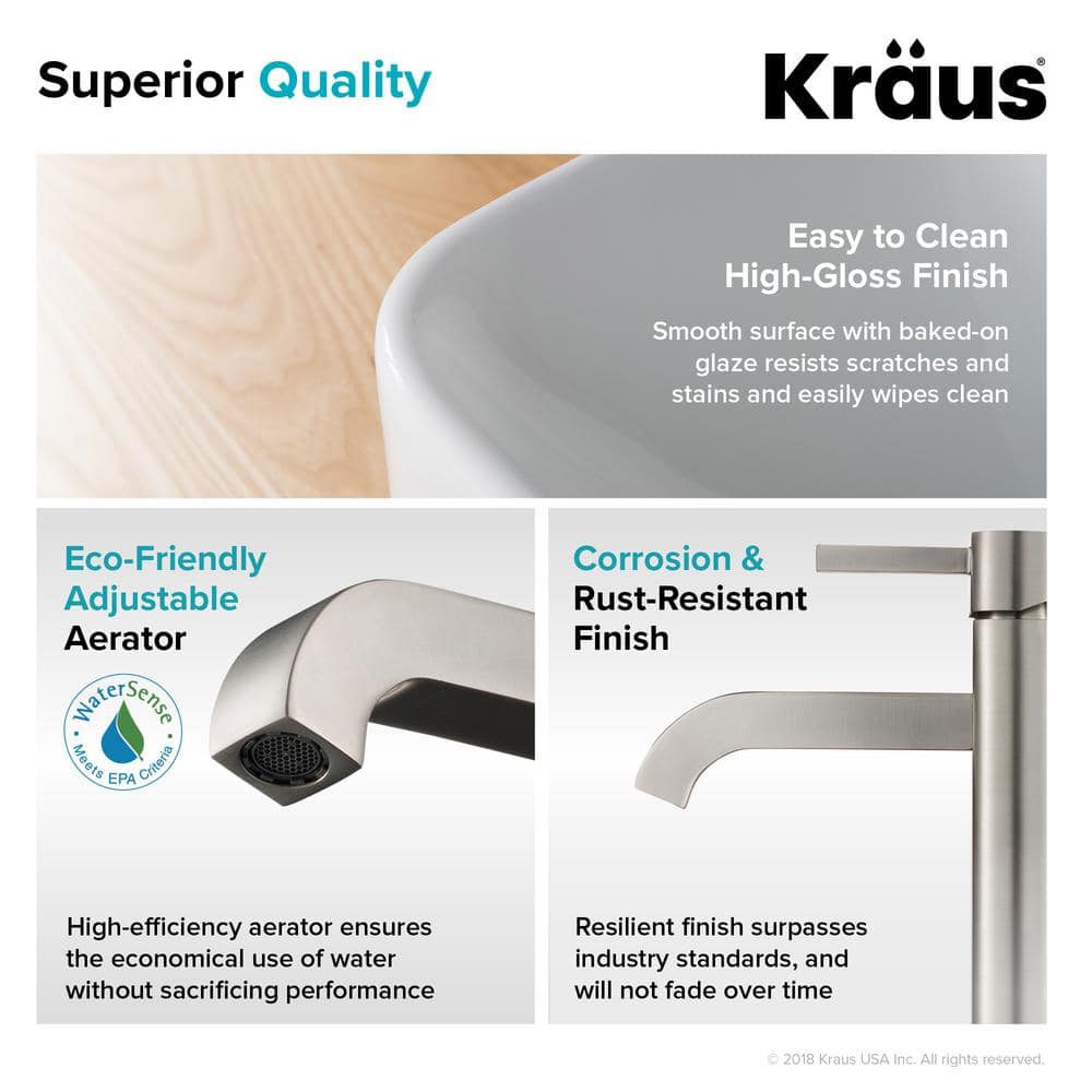 White Ceramic Rectangular Vessel Sink with Satin Nickel Faucet
