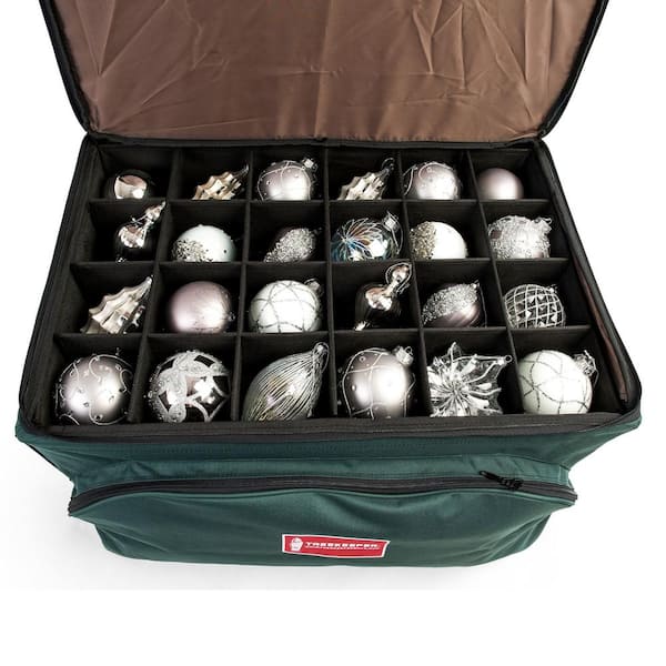 TreeKeeper 25-in x 26-in 120-Compartment Green Polyester Adjustable  Compartments Ornament Storage Box in the Ornament Storage Boxes department  at