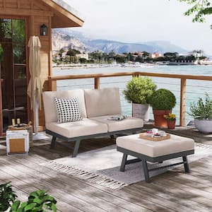 3-Seater Aluminum Outdoor Couch with Beige Cushions