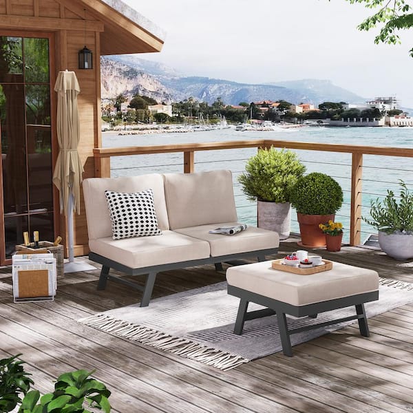 Pellebant 3-Seater Aluminum Outdoor Couch with Beige Cushions