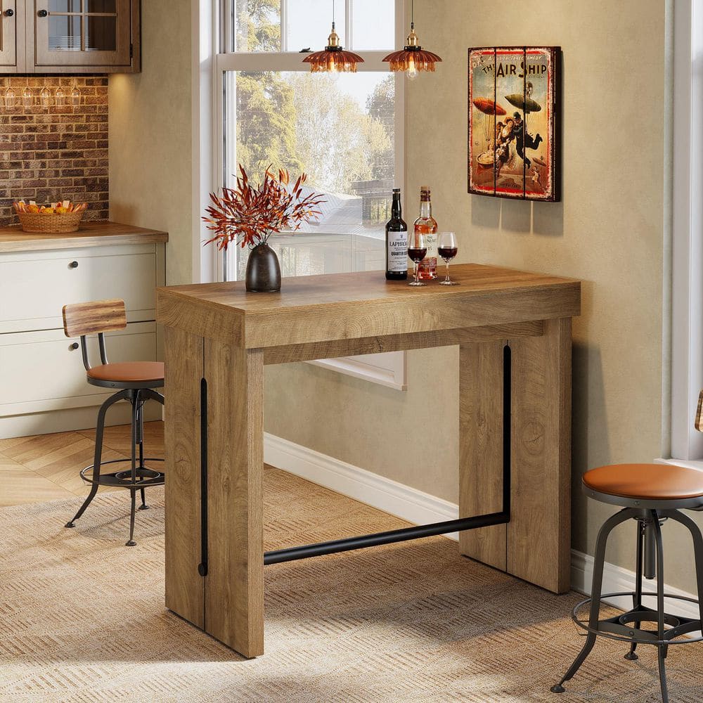 Kearsten 37.4 in. H Brown Rectangle Bar Table Counter Height Pub Table High Top Table with Metal Footrest Seats 4 price history on PriceWatchPro